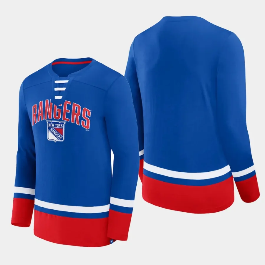 men new york rangers back pass blue lace up long sleeve t shirt