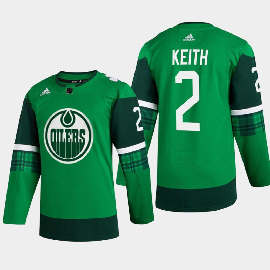 men oilers duncan keith warm up 2022 st. patrick green jersey