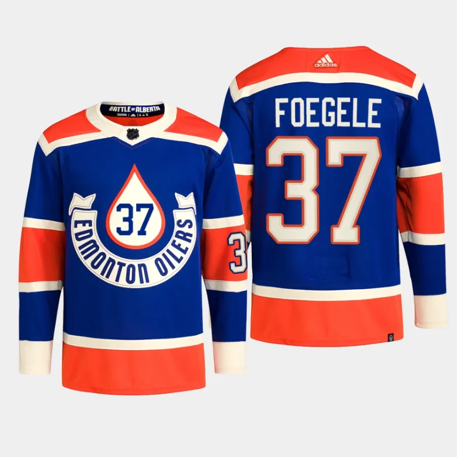 men oilers warren foegele primegreen 2023 nhl heritage classic authentic player royal jersey