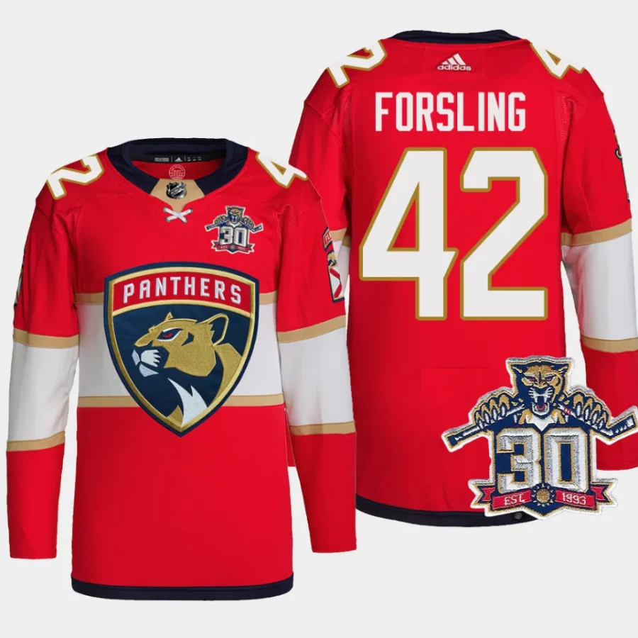 men panthers gustav forsling authentic home 30th anniversary primegreen red jersey