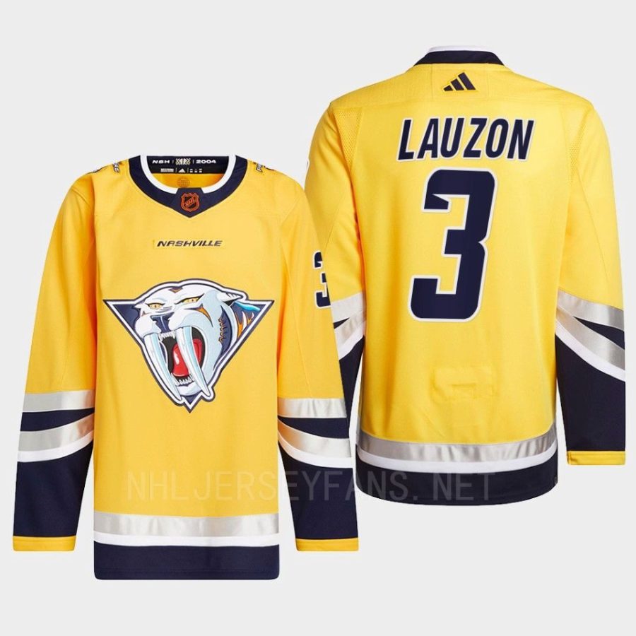 men predators jeremy lauzon 2022 authentic primegreen reverse retro 2.0 yellow jersey