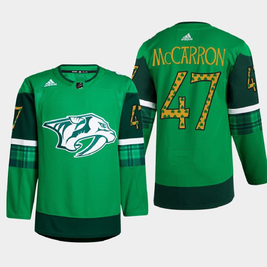 men predators michael mccarron warm up st. patricks day 2022 green jersey