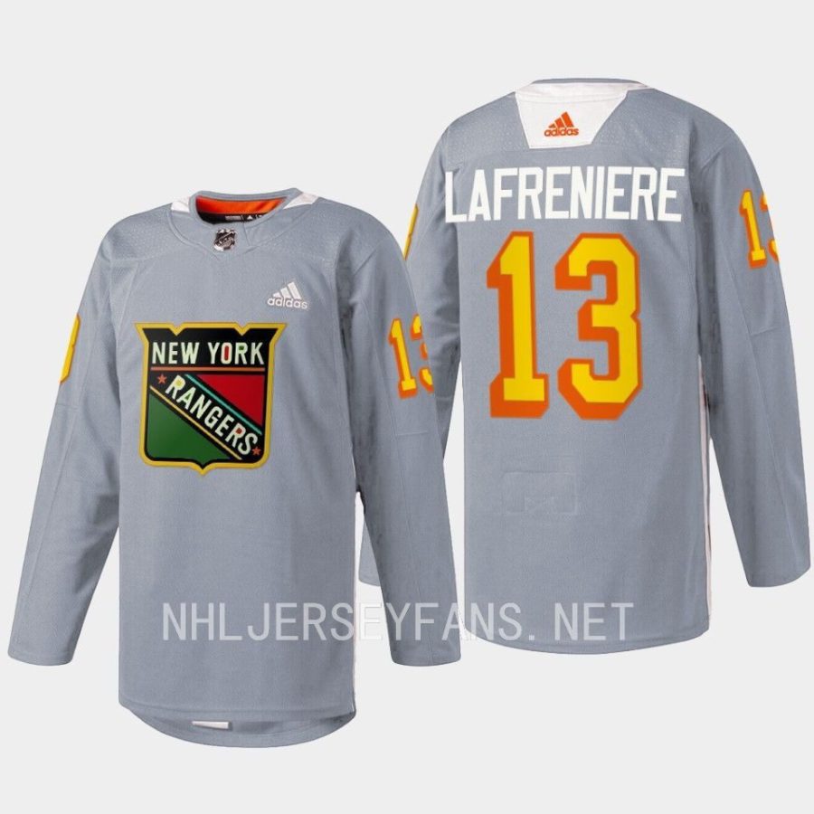 men rangers alexis lafreniere 2023 warmup black history night grey jersey