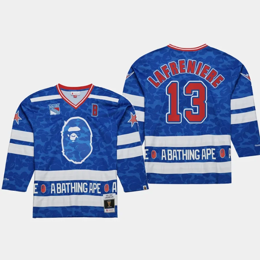 men rangers alexis lafreniere camo nhl bape mitchell ness royal jersey