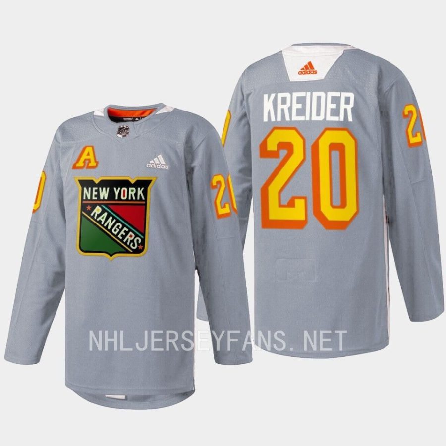 men rangers chris kreider 2023 warmup black history night grey jersey