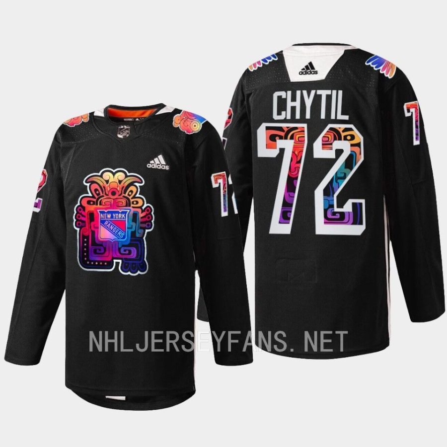 men rangers filip chytil warmups hispanic heritage night 2022 black jersey