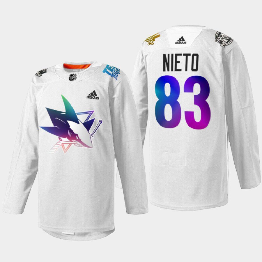 men sharks matt nieto hockeyisforeveryone pride night 2022 white jersey