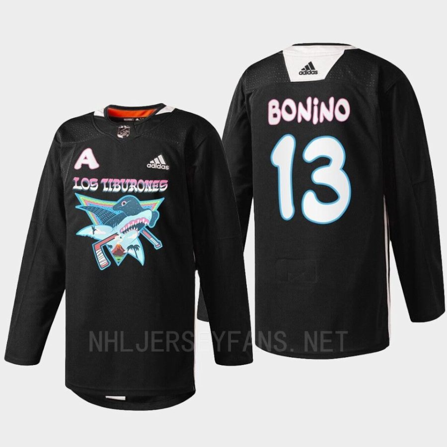 men sharks nick bonino specialty warm up 2022 los tiburones black jersey