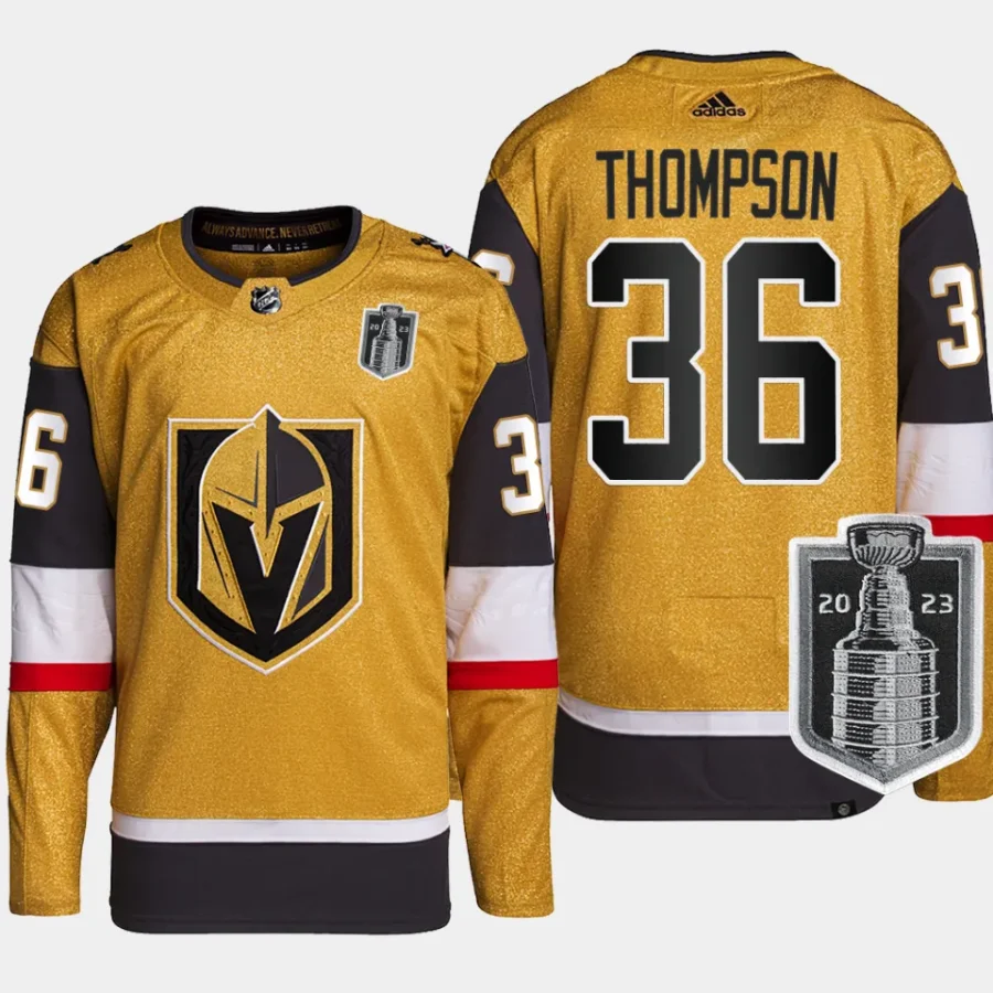 men vgk logan thompson authentic home 2023 stanley cup final gold jersey