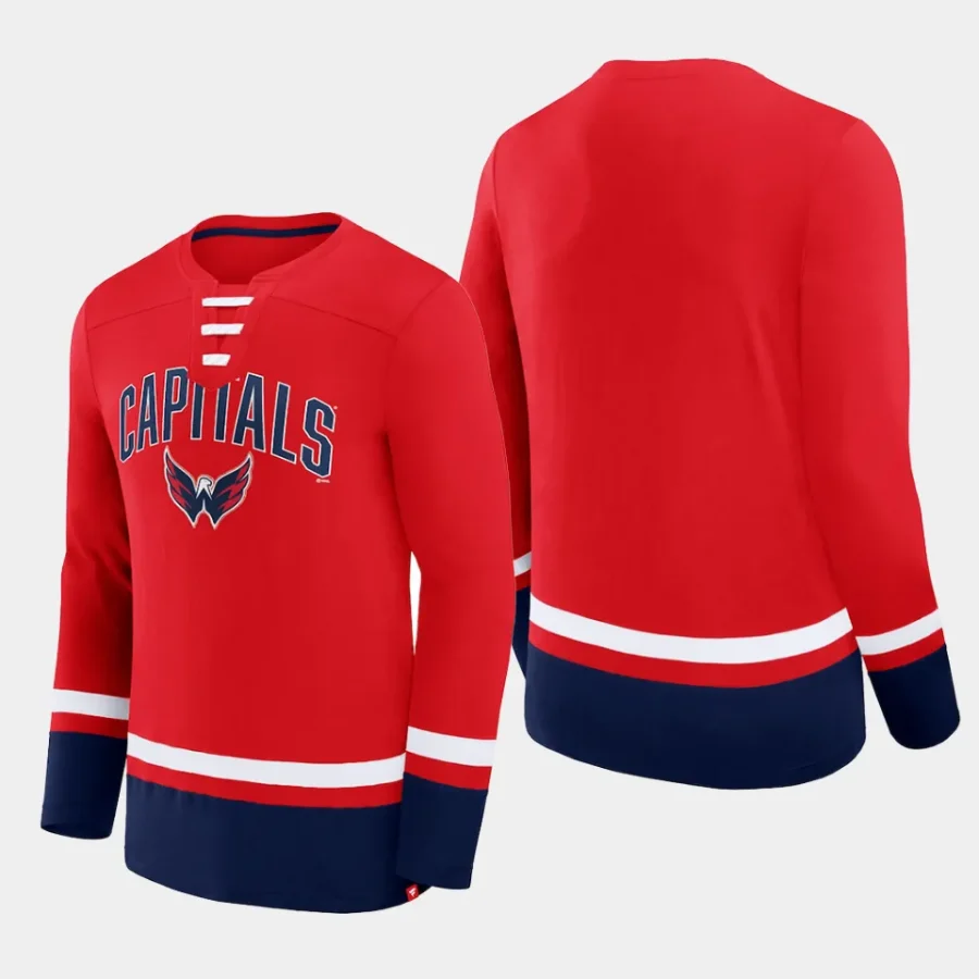 men washington capitals back pass red lace up long sleeve t shirt