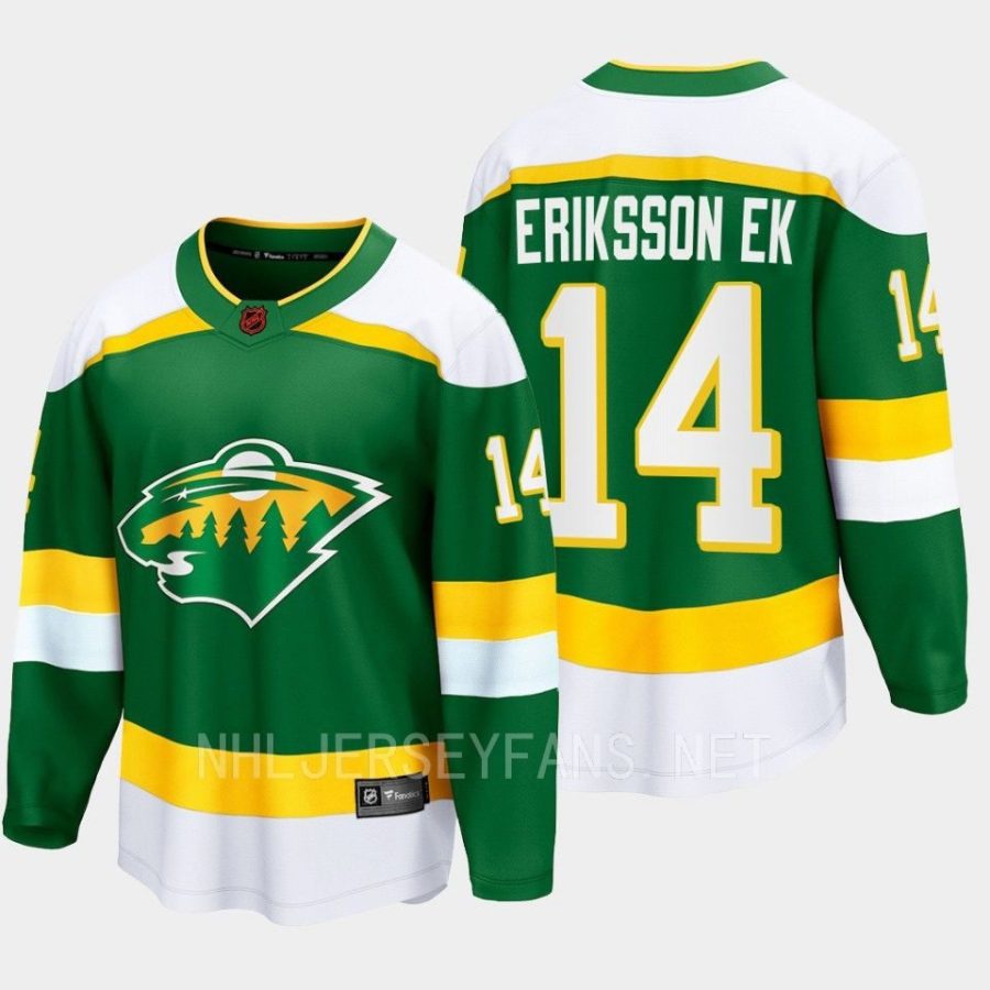 minnesota wild joel eriksson ek special edition 2.0 2022 breakaway retro jersey green