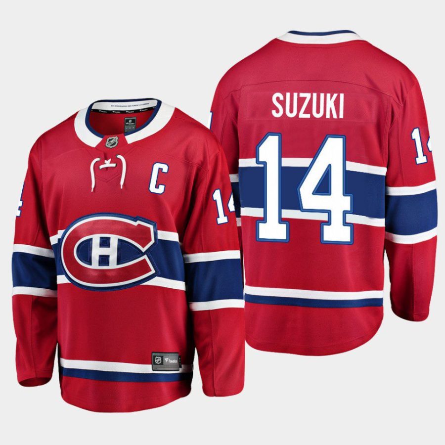 montreal canadiens nick suzuki 2023 captain patch home jersey red