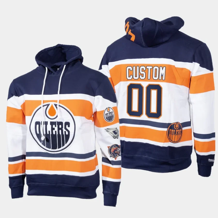 oilers custom navy white mitchell ness pullover name number hoodie