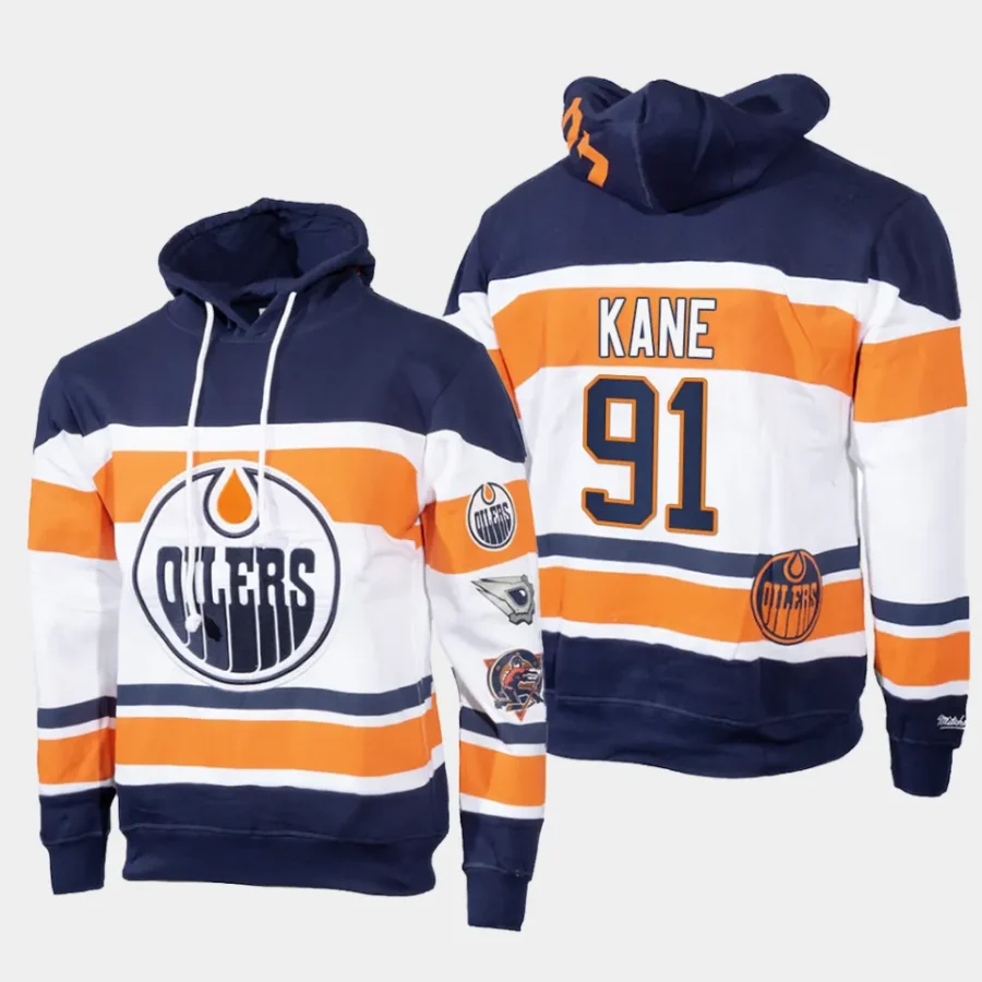 oilers evander kane navy white mitchell ness pullover name number hoodie