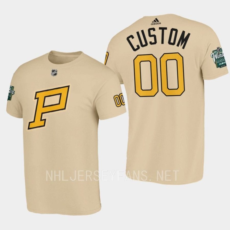 penguins custom cream 2023 winter classic primary logo t shirt