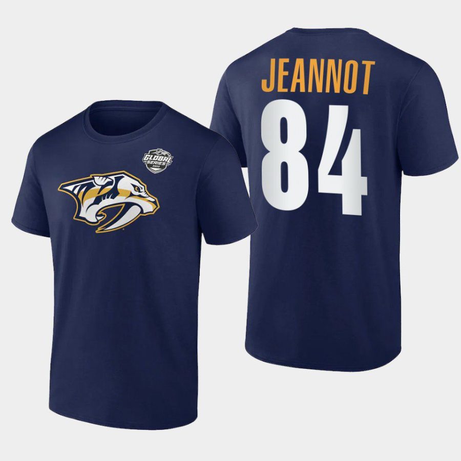 predators tanner jeannot navy 2022 nhl global series t shirt