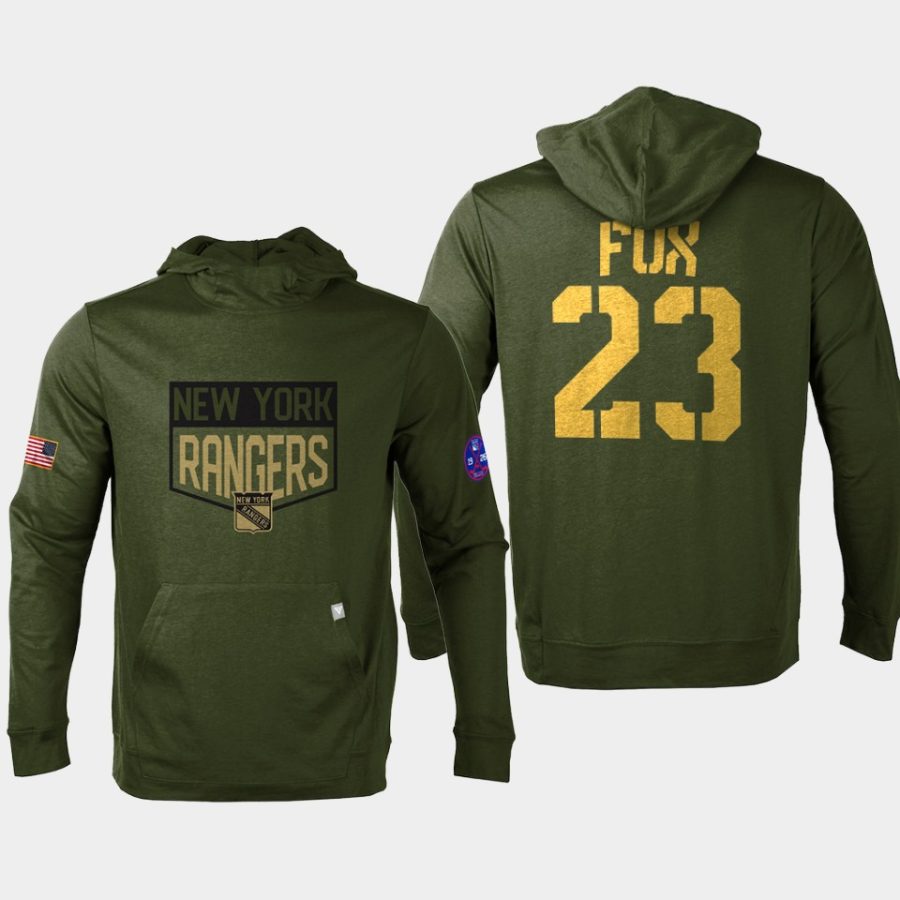 rangers adam fox olive 2022 salute to service levelwear pullover hoodie