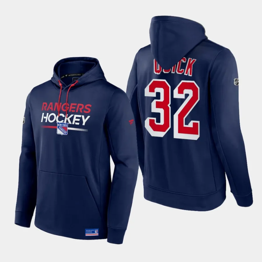 rangers jonathan quick navy authentic pro pullover hoodie