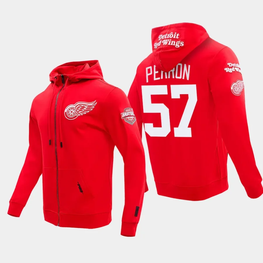 red wings david perron red classic chenille full zip jacket hoodie