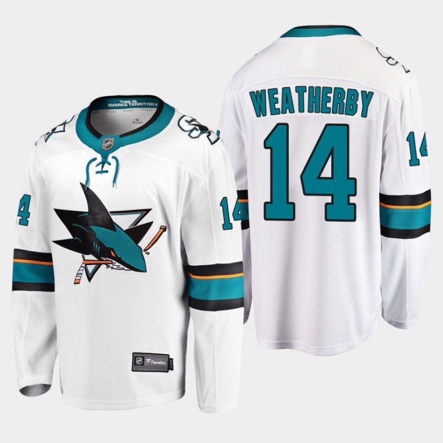 san jose sharks jasper weatherby away 2022 breakaway player jersey white