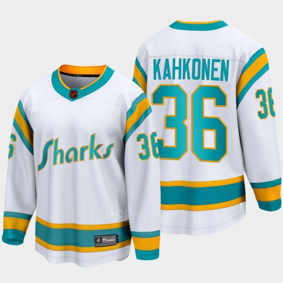 san jose sharks kaapo kahkonen special edition 2.0 2022 breakaway player retro jersey white