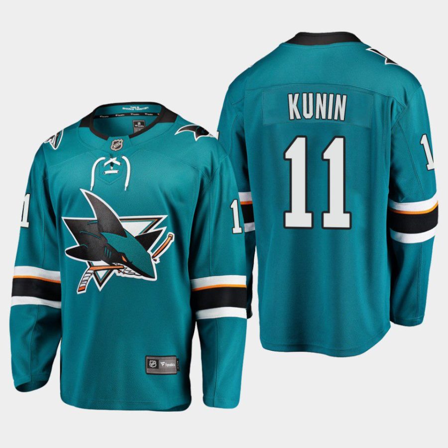 san jose sharks luke kunin home 2022 breakaway player jersey teal