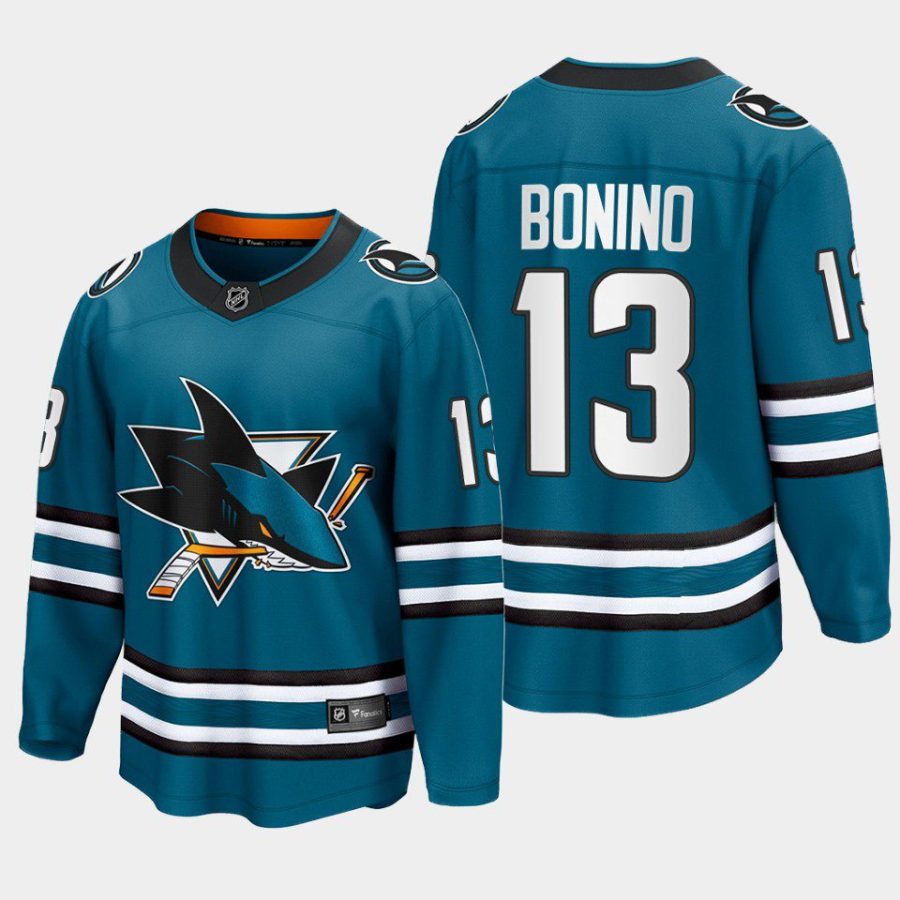 san jose sharks nick bonino home 2022 23 the evolve jersey teal