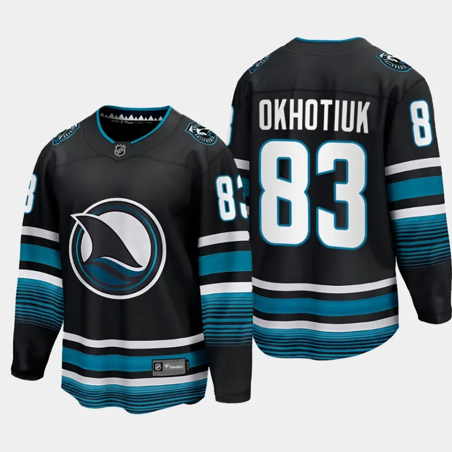 san jose sharks nikita okhotiuk cali fin 3rd alternate 2023 24 breakaway player jersey black