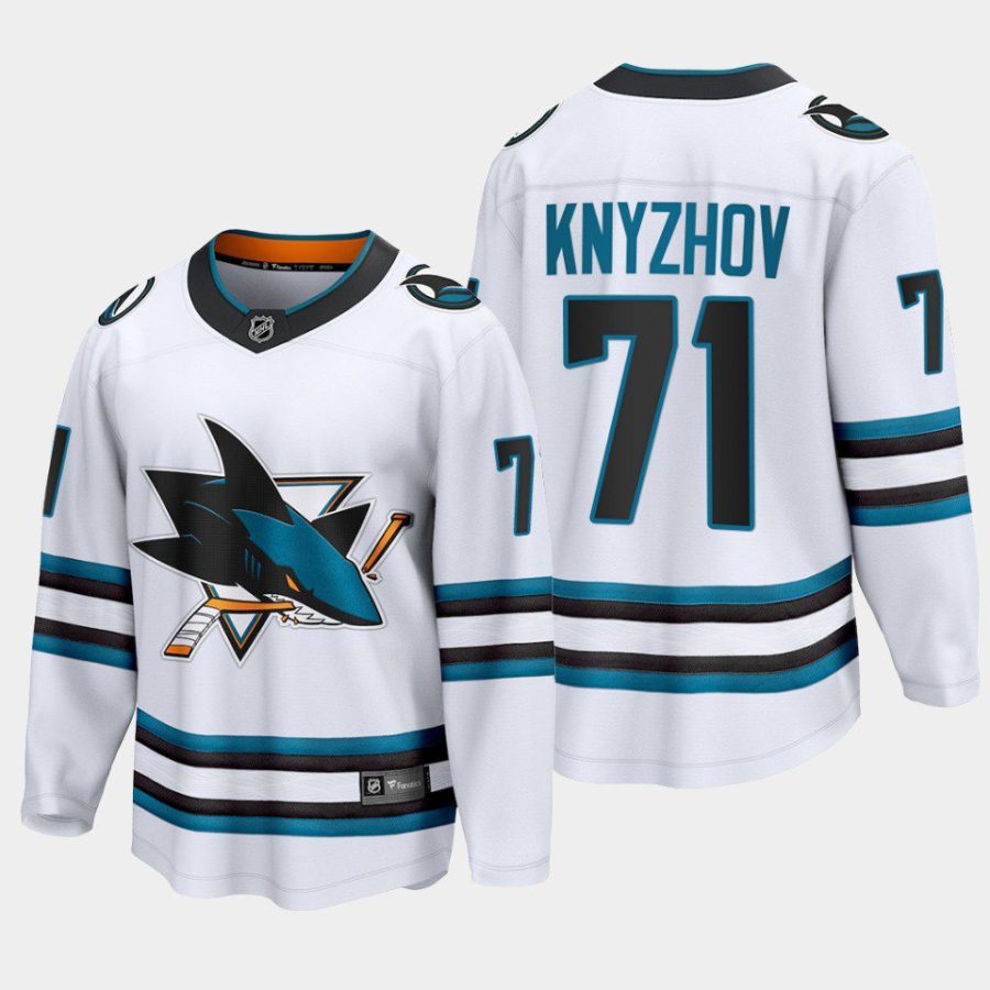 san jose sharks nikolai knyzhov away 2022 23 the evolve jersey white