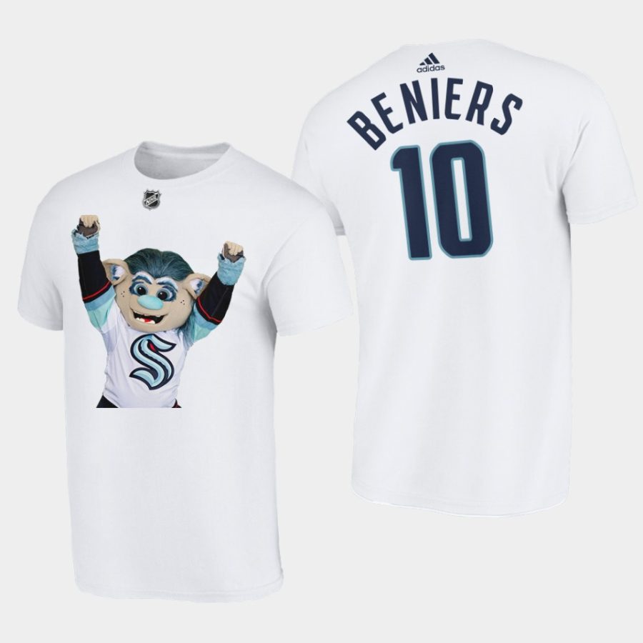 seattle kraken matthew beniers white team mascot buoy tee