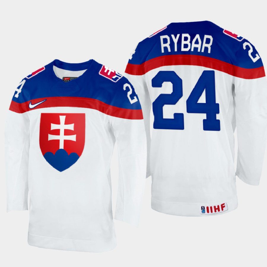 slovakia hockey patrik rybar 2022 iihf world championship home jersey white