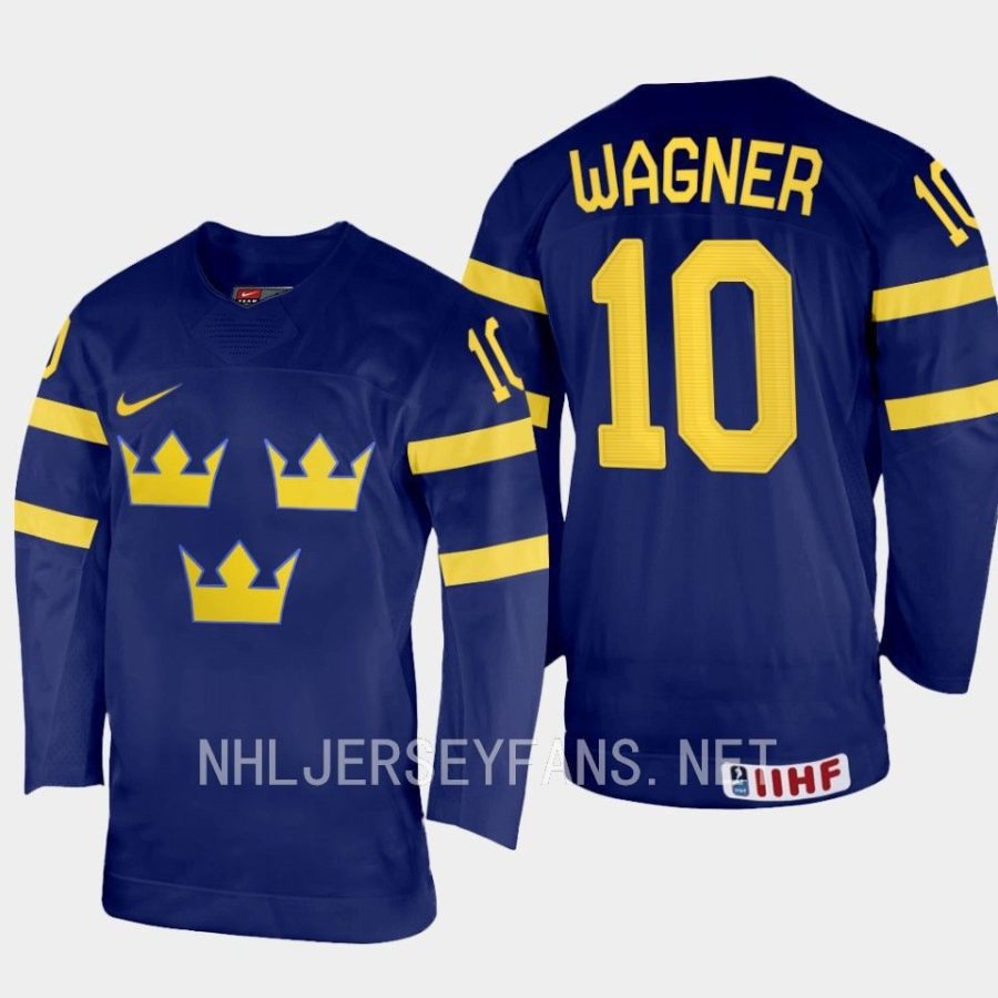 sweden fabian wagner 2023 iihf world junior championship away jersey navy