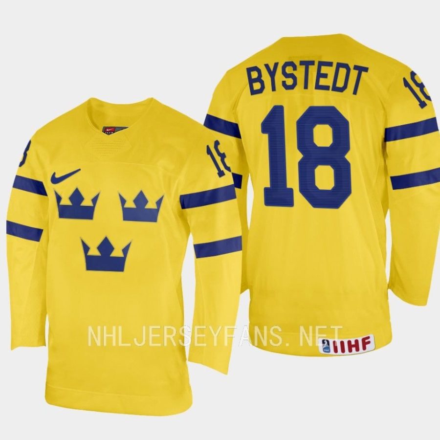 sweden filip bystedt 2023 iihf world junior championship home jersey yellow