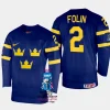 sweden hockey christian folin 2023 iihf world championship men away jersey navy