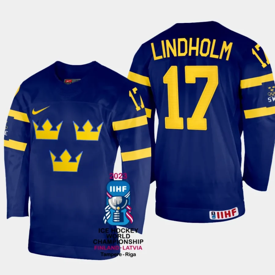 sweden hockey par lindholm 2023 iihf world championship men away jersey navy