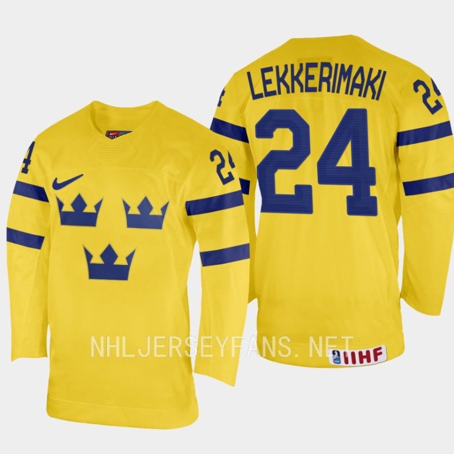 sweden jonathan lekkerimaki 2023 iihf world junior championship home jersey yellow