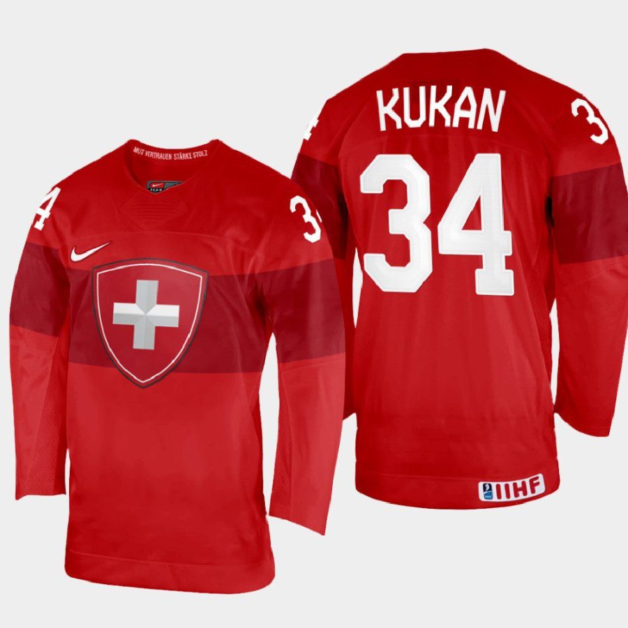 switzerland hockey dean kukan 2022 iihf world championship away jersey red