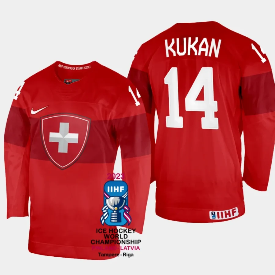 switzerland hockey dean kukan 2023 iihf world championship men away jersey red