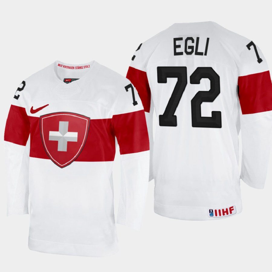 switzerland hockey dominik egli 2022 iihf world championship home jersey white