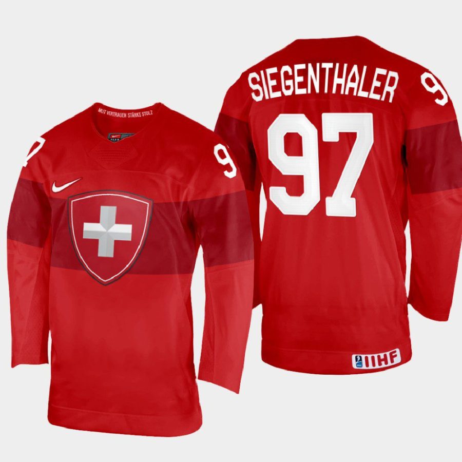 switzerland hockey jonas siegenthaler 2022 iihf world championship away jersey red