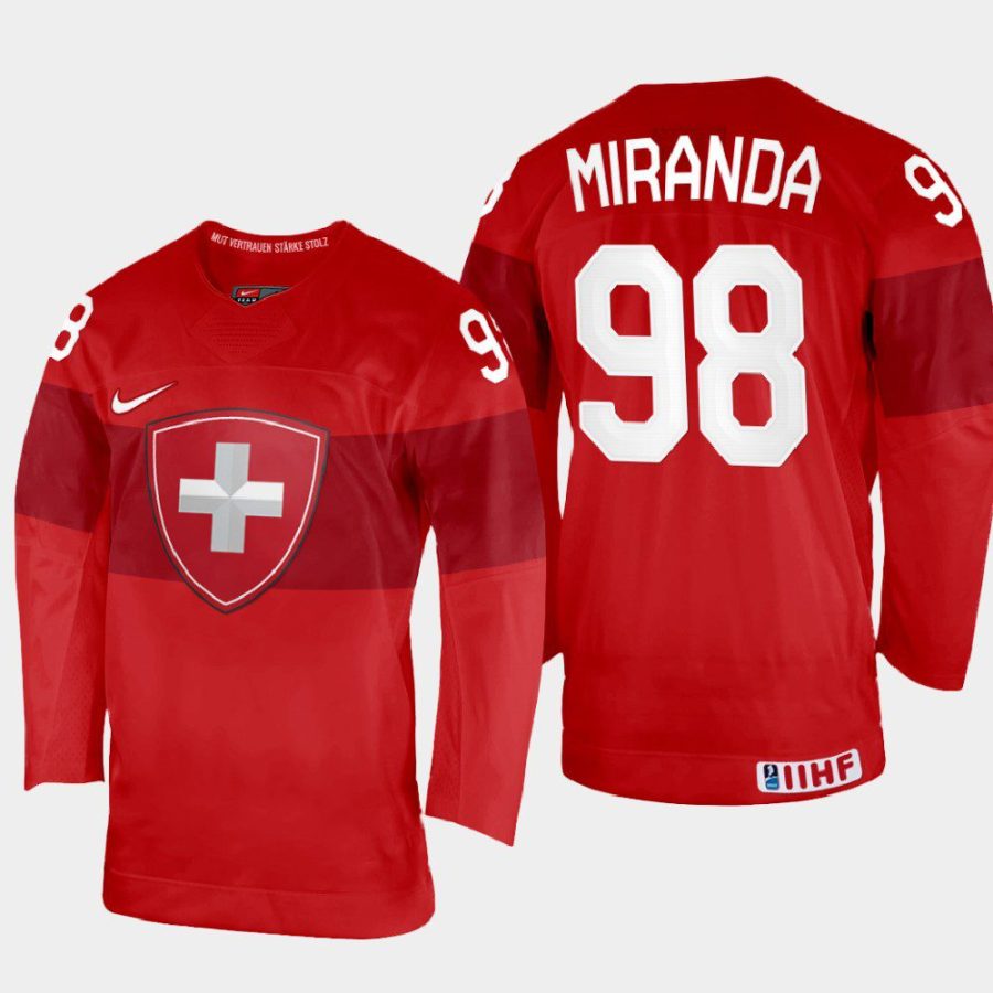 switzerland hockey marco miranda 2022 iihf world championship away jersey red