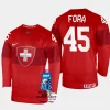 switzerland hockey michael fora 2023 iihf world championship men away jersey red