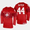 switzerland hockey pius suter 2022 iihf world championship away jersey red