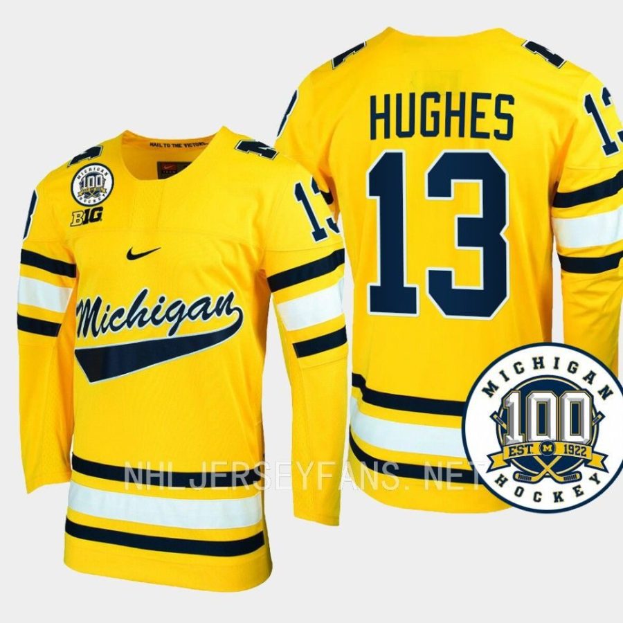 t.j. hughes michigan wolverines maize 100th anniversary hockey jersey