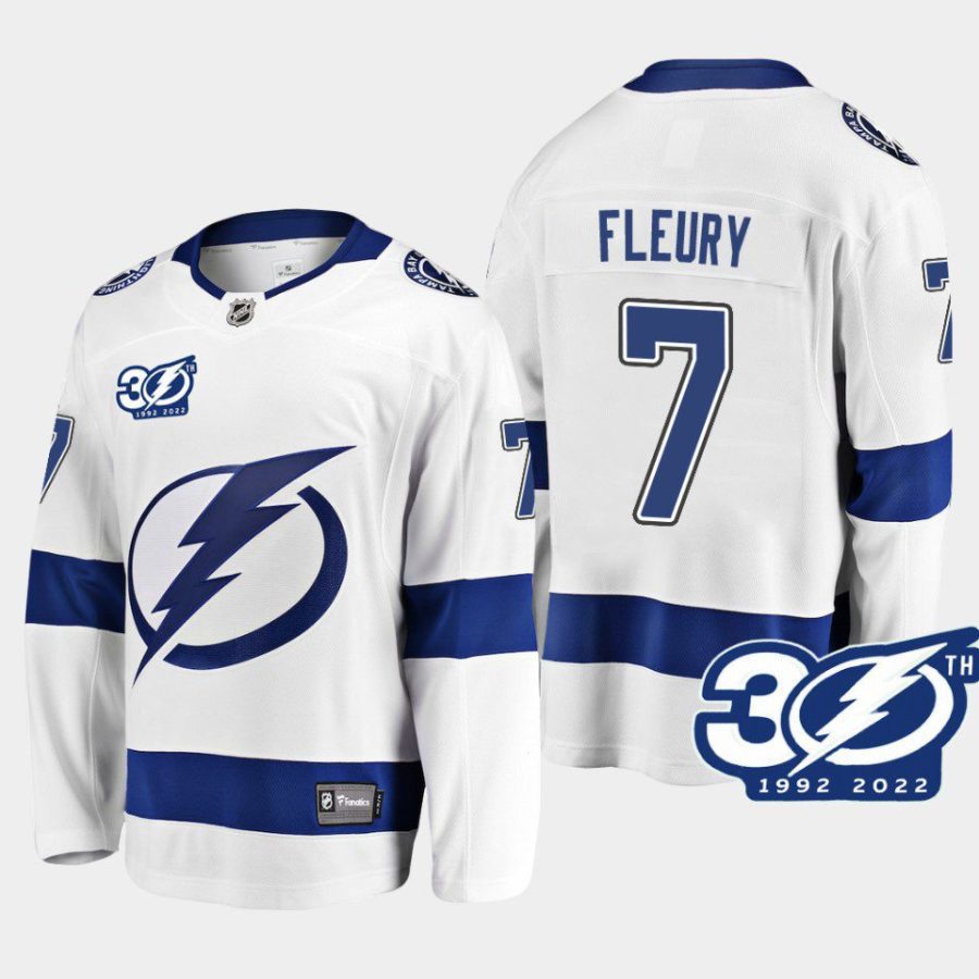 tampa bay lightning haydn fleury 30th anniversary 1992 2022 away jersey white