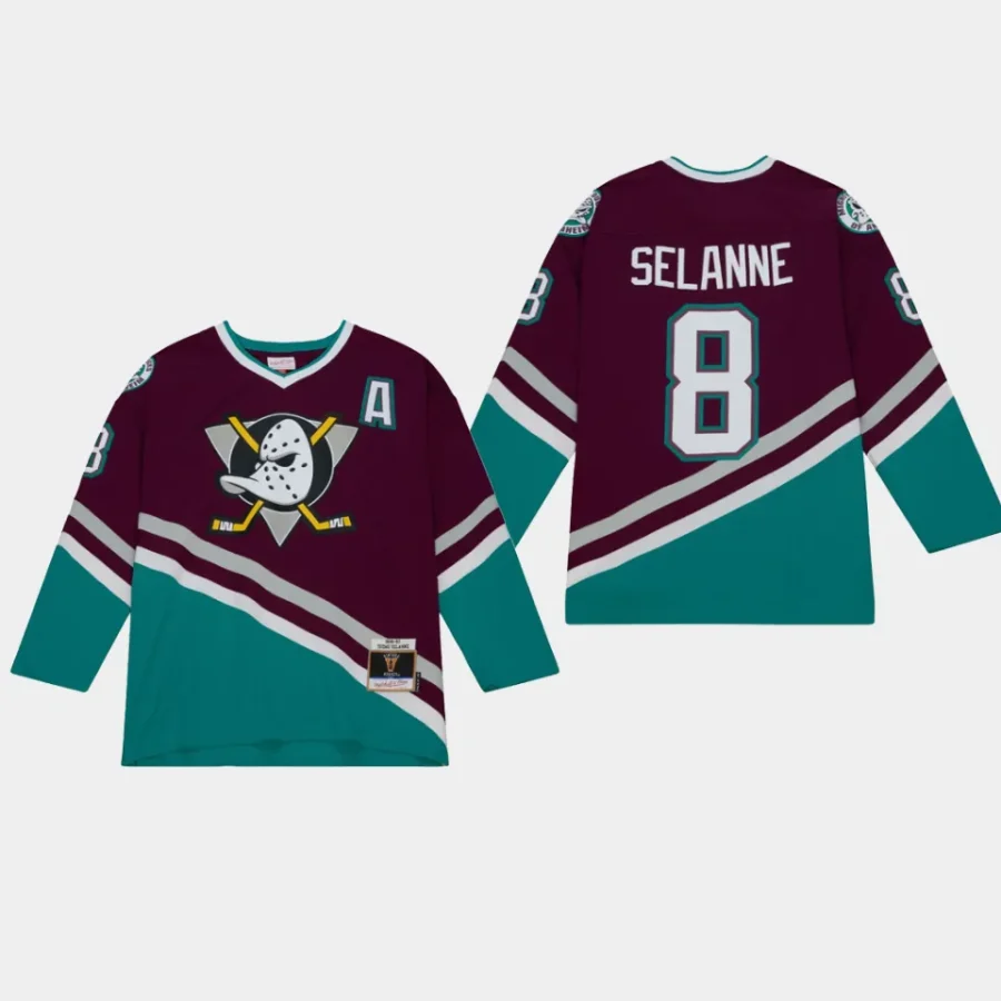 teemu selanne ducks purple blue line 1996 throwback jersey