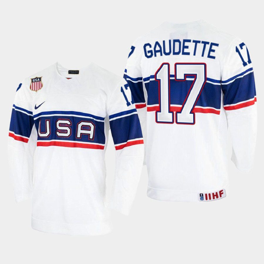 usa hockey adam gaudette 2022 iihf world championship home jersey white