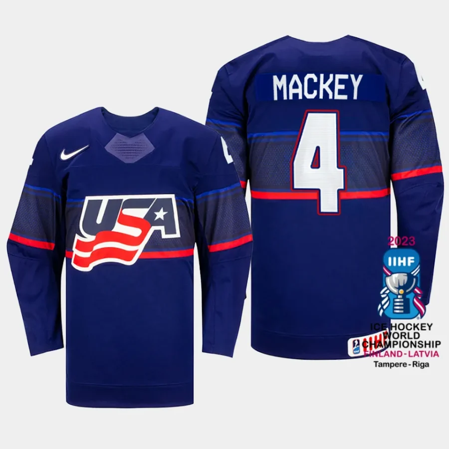 usa hockey connor mackey 2023 iihf world championship men away jersey blue