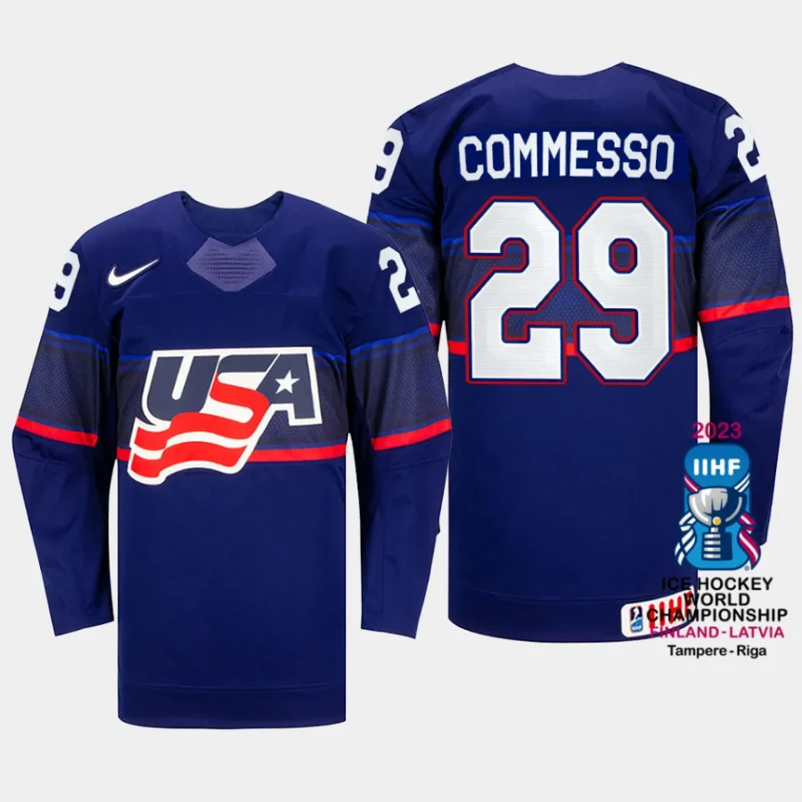 usa hockey drew commesso 2023 iihf world championship men away jersey blue