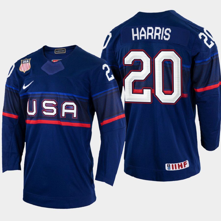 usa hockey jordan harris 2022 iihf world championship away jersey navy